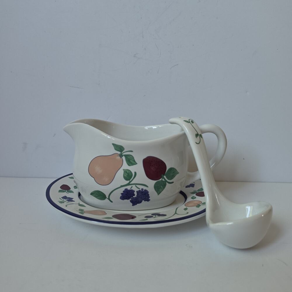 Princess House Orchard Medley Gravy Boat Plate and Ladle 3 Piece Set Vintage